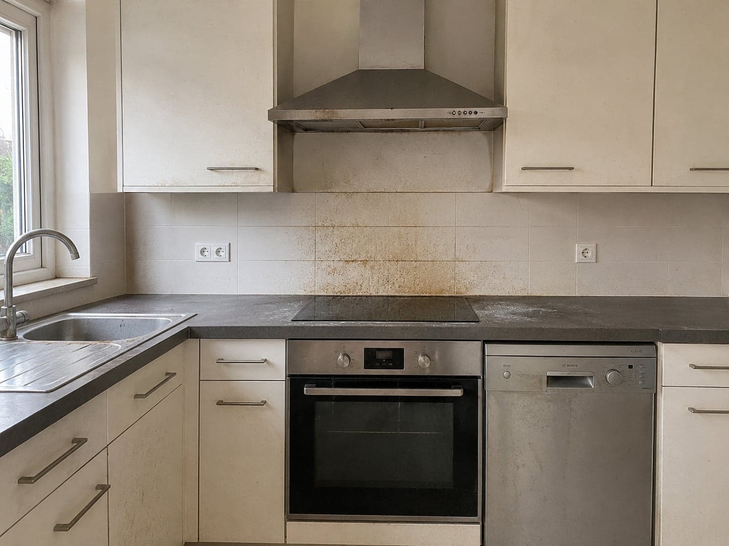 Crédence et hotte encrassées par la graisse de cuisson