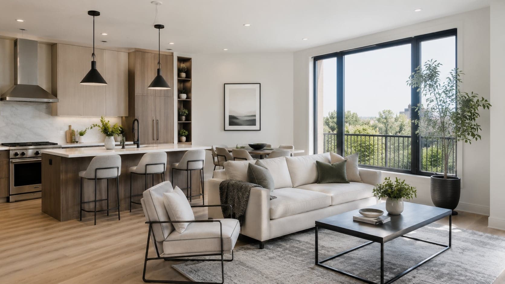Séjour d'appartement lumineux et rangé